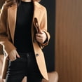 thumbnail image 6 of comerut Women Winter Coat Solid Color Loose Lapel Thicken Cardigan Keep Warm Long Sleeves Single-breasted Autumn Coat for Dating, 6 of 8