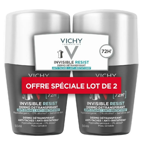 Vichy Homme Invisible Resist 72H Deodorant Dermo-Detranspirant Roll-On Set of 2x50ml