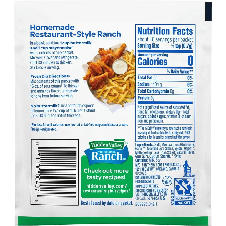 Hidden Valley Good Dry Packet Powder Recipe, Gluten Free Buttermilk Ranch  Salad Dressing and Seasoning Mix, 0.4 oz - Walmart.com