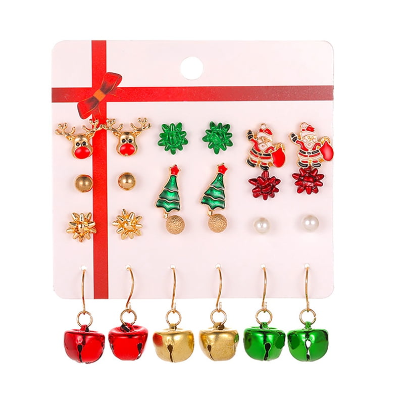 12 Pairs Christmas Earring Set Chic Xmas Stud Earring Holiday Earring for Women