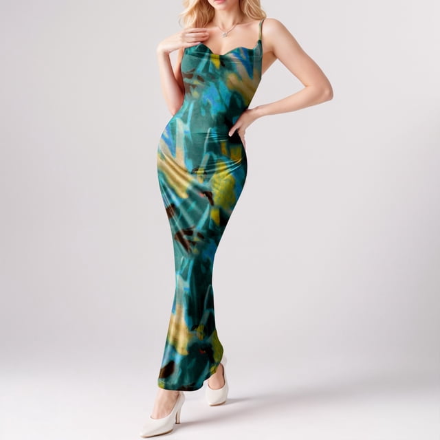 WILLBEST Vestidos Floreados para Mujer Vestido Maxi Floral de Verano 2024 con Tirantes Finos, Vestido Ajustado Sexy Elástico, Vestidos Largos sin Espalda Chica