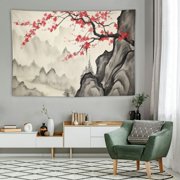 BCIIG  Japan Anime Tapestry, Asian Mount Fuji Cherry Blossom Tapestry, Japanese Ink Art Tapestry for Living Room College Dorm Beach Blanket 60X40IN