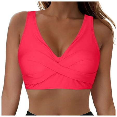 Dagaeig Push Up Bikini Women Halter Bikini Top Only Retro Swimsuit Top Push Up Bathing Suit Top No Bottom Watermelon Red S