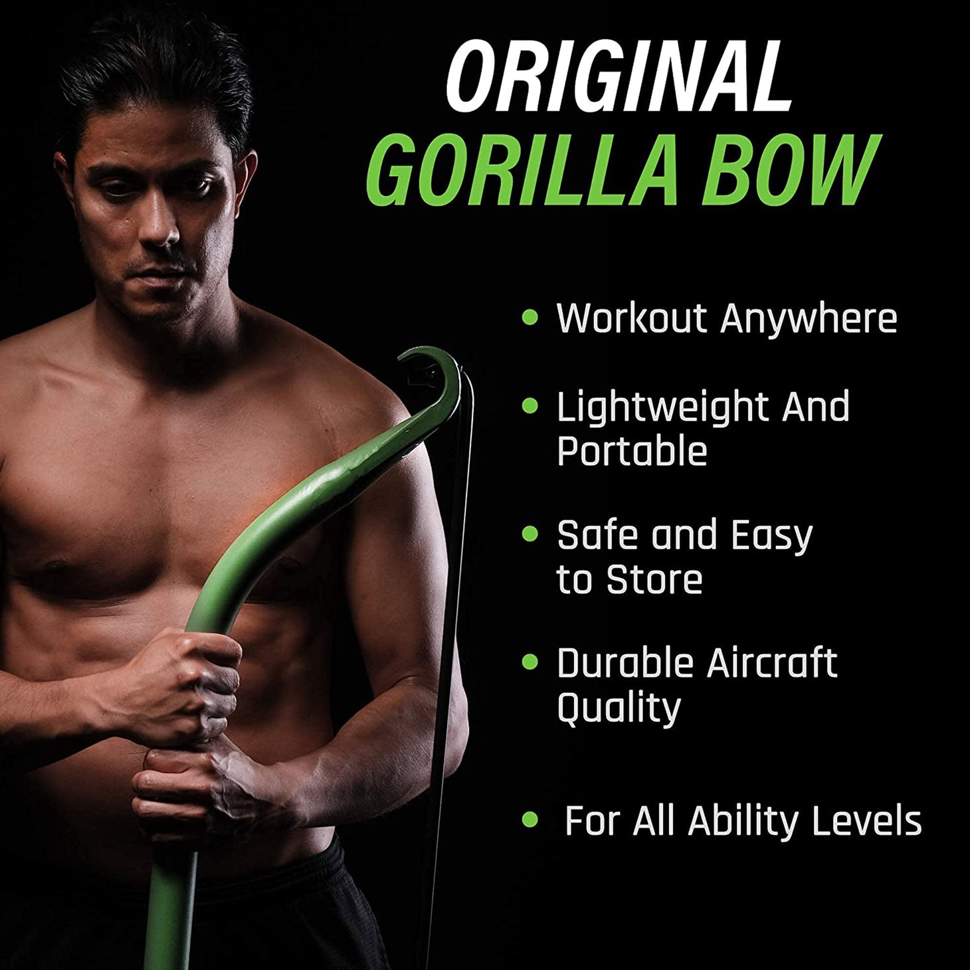 Gorilla Bow Travel Home Workout Pilates Resistance Bands & Exercise Bow, Black