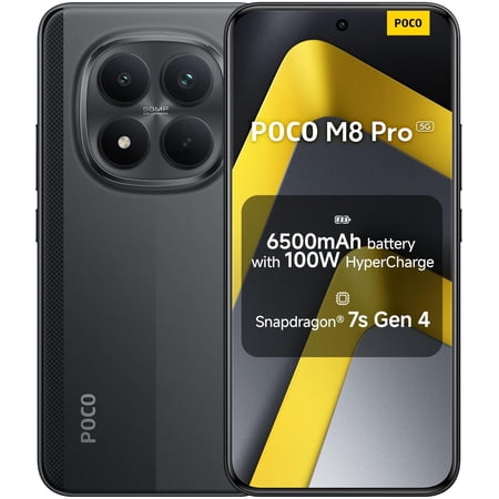 XIAOMI Poco M8 PRO 5G Ai (Compatible with Tmobile Mint Tello & Global) (256GB + 8GB) 50MP Dual Camera NFC 6.83" 144Hz Octa Core Unlocked Dual Sim Model 2510EPC8BG Liberado (Black)