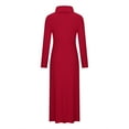 thumbnail image 3 of KIHOUT Robe Maxi Femme Couleur Unie Col Haut Manches Longues Patchwork Poches Grand Ourlet Longue Jupe, 3 of 5
