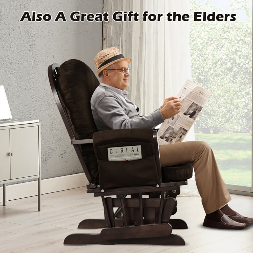 Finihen Glider and Ottoman Cushion Set, Wooden Rocking Nursery Chair with Cushioned Armrests Detachable Cushion, Upholstered Glider with Nursing Ottoman, for Napping, Nursing, Reading, Brown Finihen Glider and Ottoman Cushion Set, Wooden Rocking Nursery Chair with Cushioned Armrests Detachable Cushion, Upholstered Glider with Nursing Ottoman, for Napping, Nursing, Reading, Brown