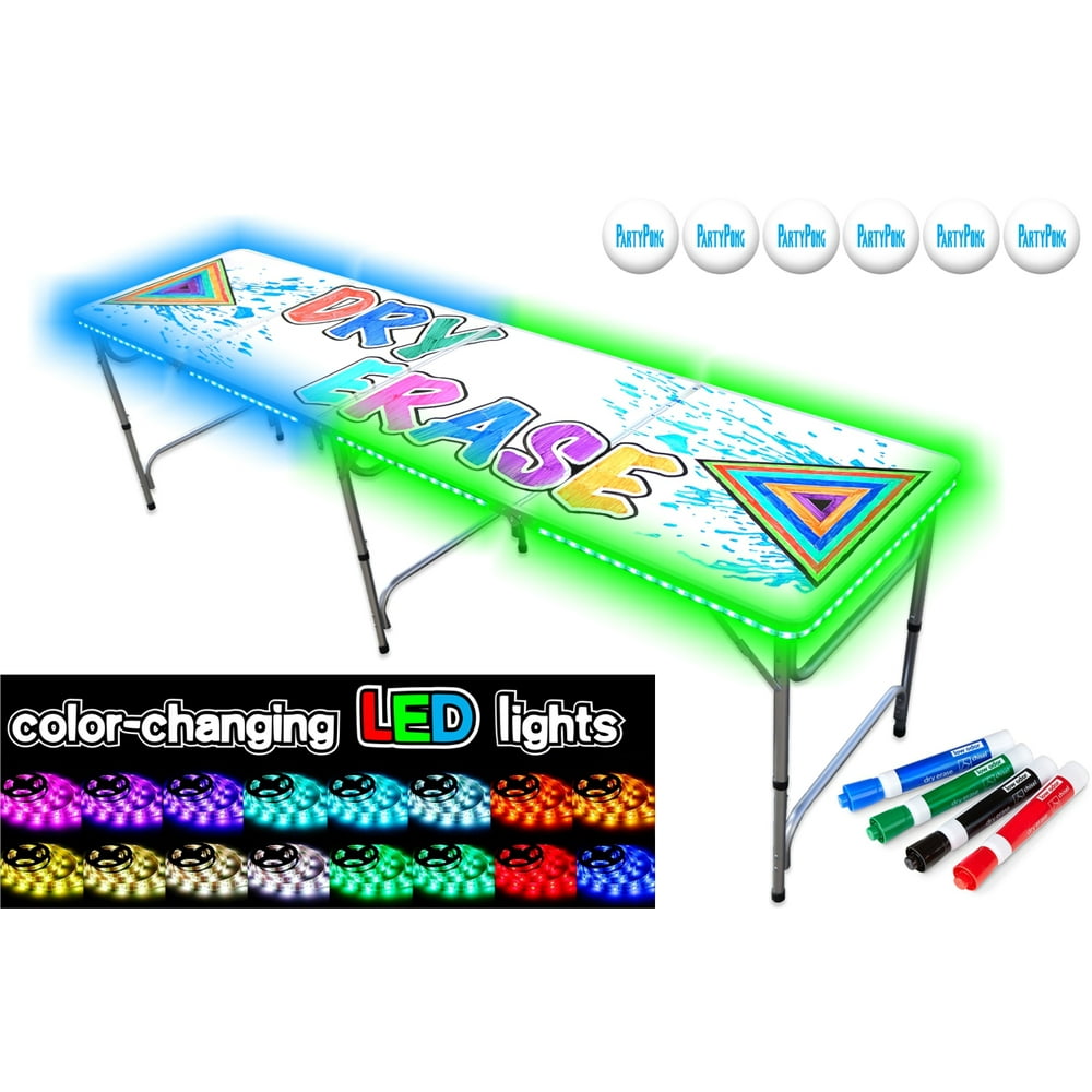 Portable Folding Table with Dry Erase Surface, LED Lights and Markers