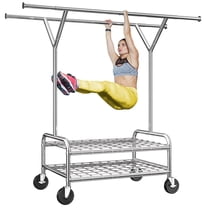 EnHomee Heavy Duty Rolling Clothes Rack,500 lbs Load Adjustable Double Rod Garment Rack with 2 Storage Shelves Clothing Racks for Hanging Clothes,Chrome