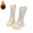 thumbnail image 3 of YMNXA Big Kids Girls Boots Non Slip Side Zipper Lace Up Flat Sole Plush Warm Fashion Comfortable Shoes For Daily Wear Beige 4-4.5 Years, 3 of 7