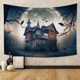 thumbnail image 2 of Tapiz de noche de Halloween para colgar en la pared, tapiz de casa cazada, murciélagos y cuervos en noche de luna llena, tapiz de pared, tapiz de ramas de árboles espeluznantes para dormitorio, 2 of 5