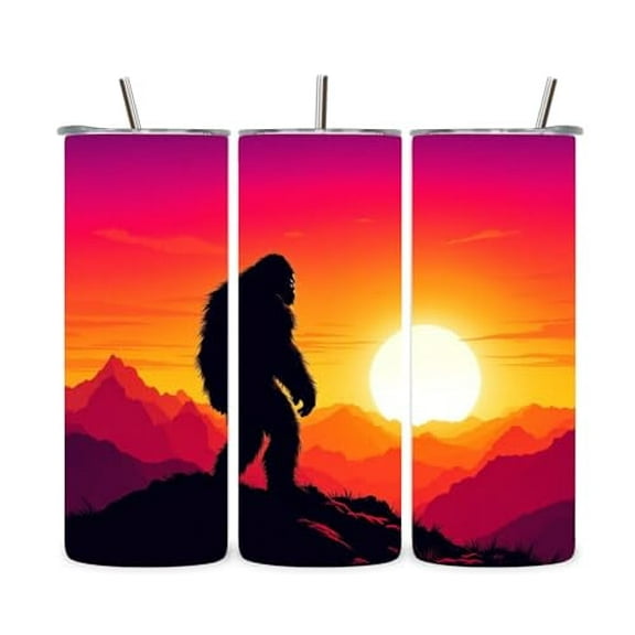 Alpha Printing 20oz Bigfoot Sunset Silhouette Tumbler with Straw – Forest Adventure Edition