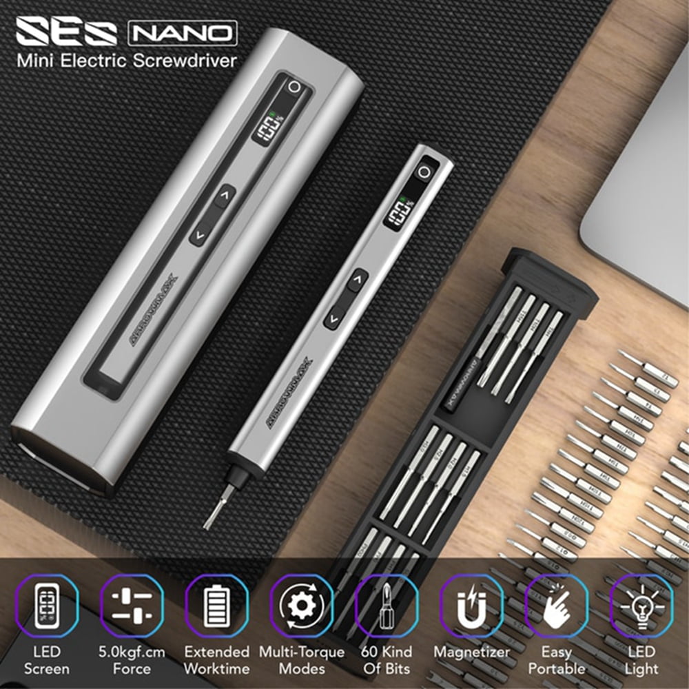AM ARROWMAX Mini Electric Screwdriver,60 in 1 Magnetic Precision Screwdriver ,5-Gear Torque ,OLED Display,Rechargeable Cordless Power Screwdriver Set,SES Nano