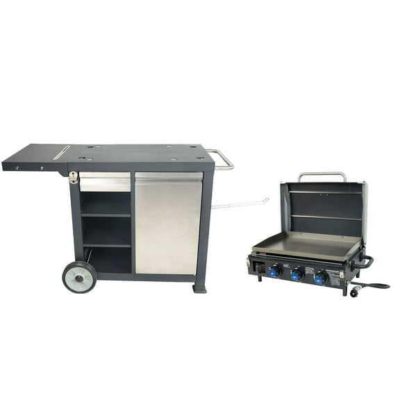 Razor Universal Rolling Prep Cart & 34.5" Triple Burner Propane Gas Grill