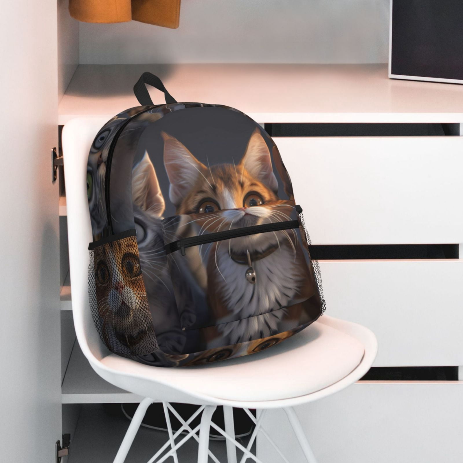 Gukieu Wide Eyed Cartoon Cats Print Backpack, Waterproof Backpack with Adjustable Shoulder Straps, Suitable for Campus, Business, Travel, Unisex