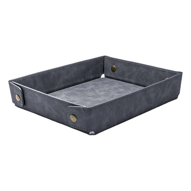 Bandeja de valet para guardar llaves, organizador de mesita de noche plegable, bandeja para guardar llaves, auriculares, esmalte de uñas, mascarillas azul grisáceo