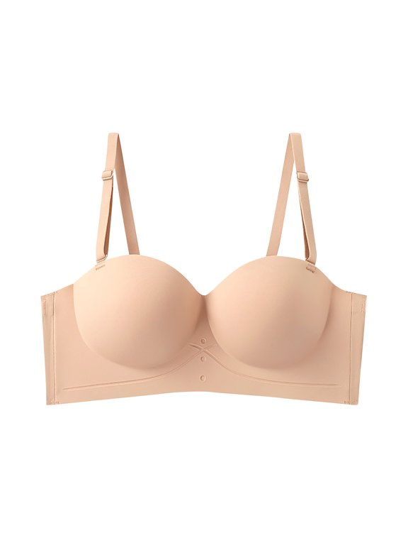 Women Seamless Bra Everyday Smoothing Comfy Supportive Push-Up Minimizers Removable Strap Wireless Underwear Bralette, Beige, S