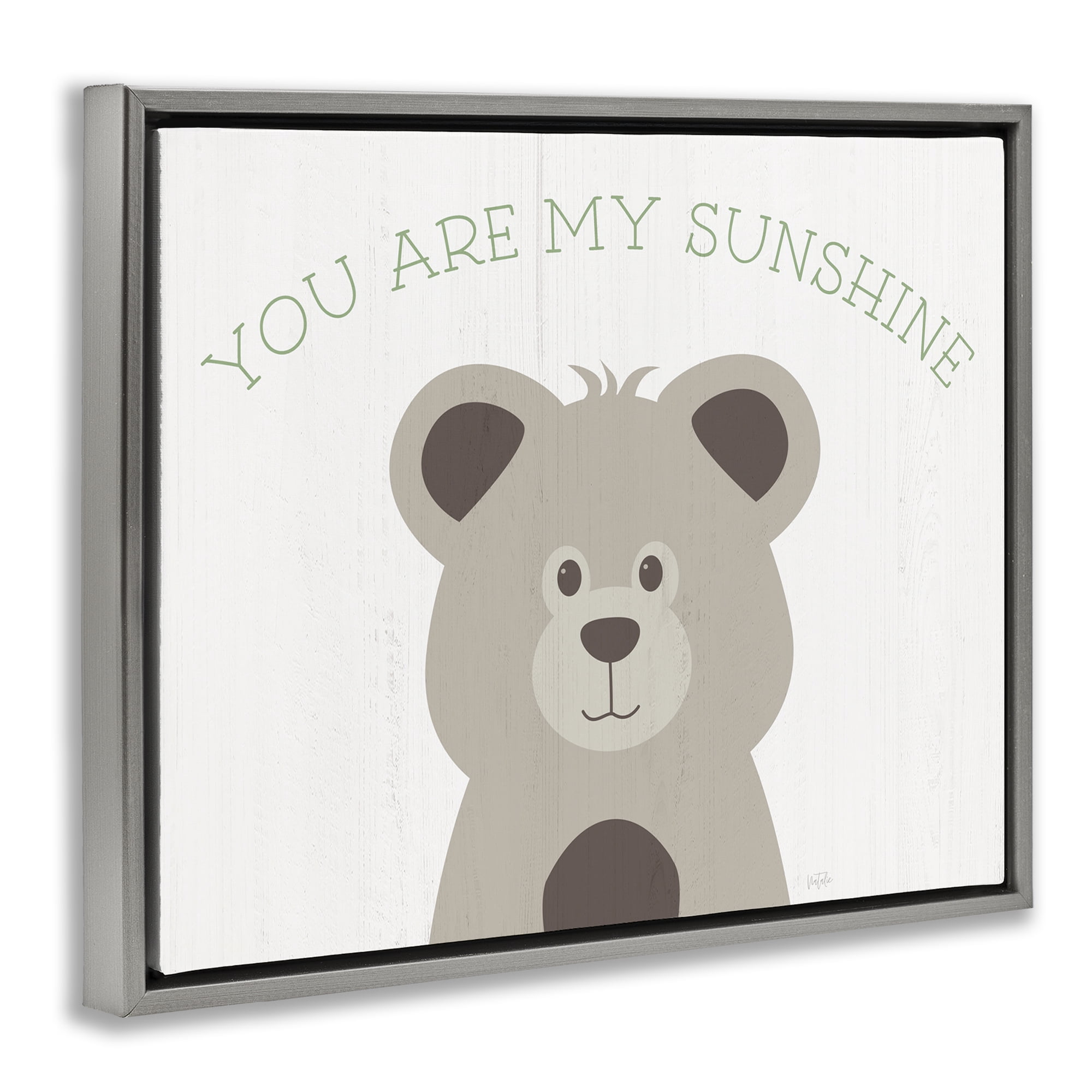 Stupell Industries My Sunshine Smiling Bear Animals Painting Gray Floater Framed Canvas Art Print Wall Art, 31 x 25