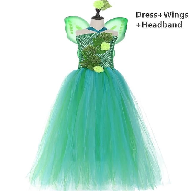 Vestido de tutú de Hada de jardín verde, flores, hojas, hadas, tema de jungla, vestido de desfile, vestido de fiesta de cumpleaños para niñas, disfraz de Halloween