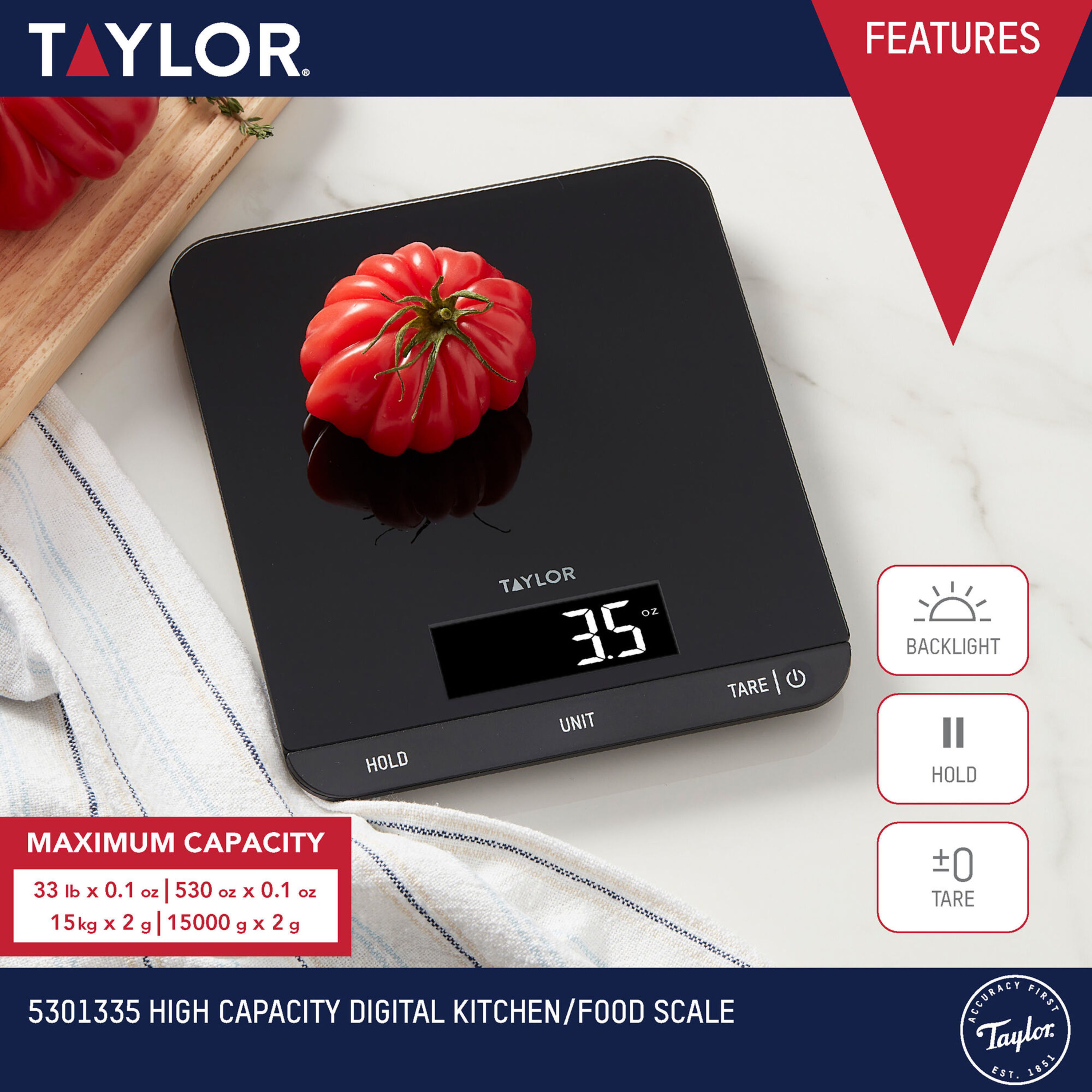 Taylor 33 Lb Digital Kitchen Scale, Black photo 2