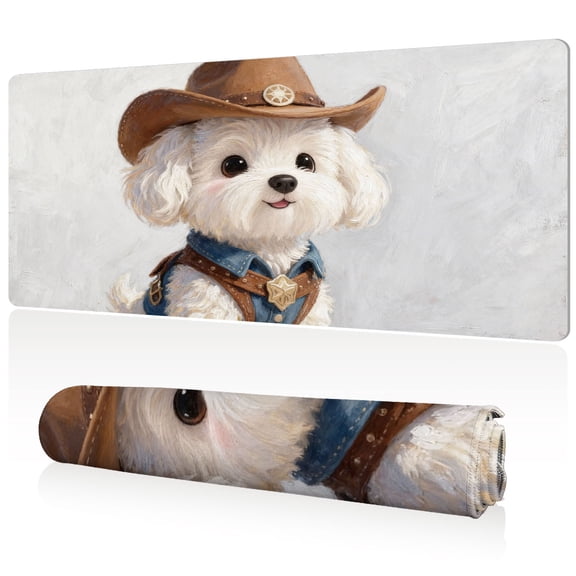 LIVEKEY Mouse Pad Extra Large 80x40cm Full Desk Coverage Cute Cowboy Dog Art Durable Easy Clean Non Slip Sewn Edges for Gaming and Office