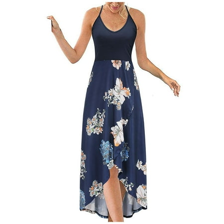 

jsaierl Summer Dresses for Women Sexy Sleeveless Backless Printed Halter Mid-Calf Dresses for women 2023