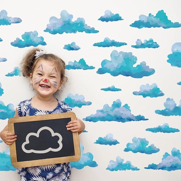 Clouds Wall Stickers Decals Vinyl Blue Clouds Mural Baby Nursery Room Peel and Stick Self Adhesive Wallpaper Kids Cute Bedroom DIY Home Decor
