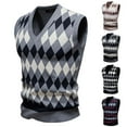 thumbnail image 2 of ZCFZJW Men's Sleeveless V Neck Pullover Sweater Lightweight Slim Fit Casual Stretchy Cable Knit Argyle Sweater Vest Dark Gray XL, 2 of 4