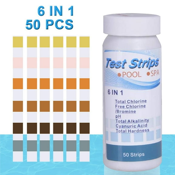 Vnanda 50Pcs Pool and Spa Test Strips Hot Tub Test Strips 7-in-1 Strips Pack, Chemistry Test Kit for Hardness, Chromium, Free Chlorine, Bromine, pH, Alkalinity