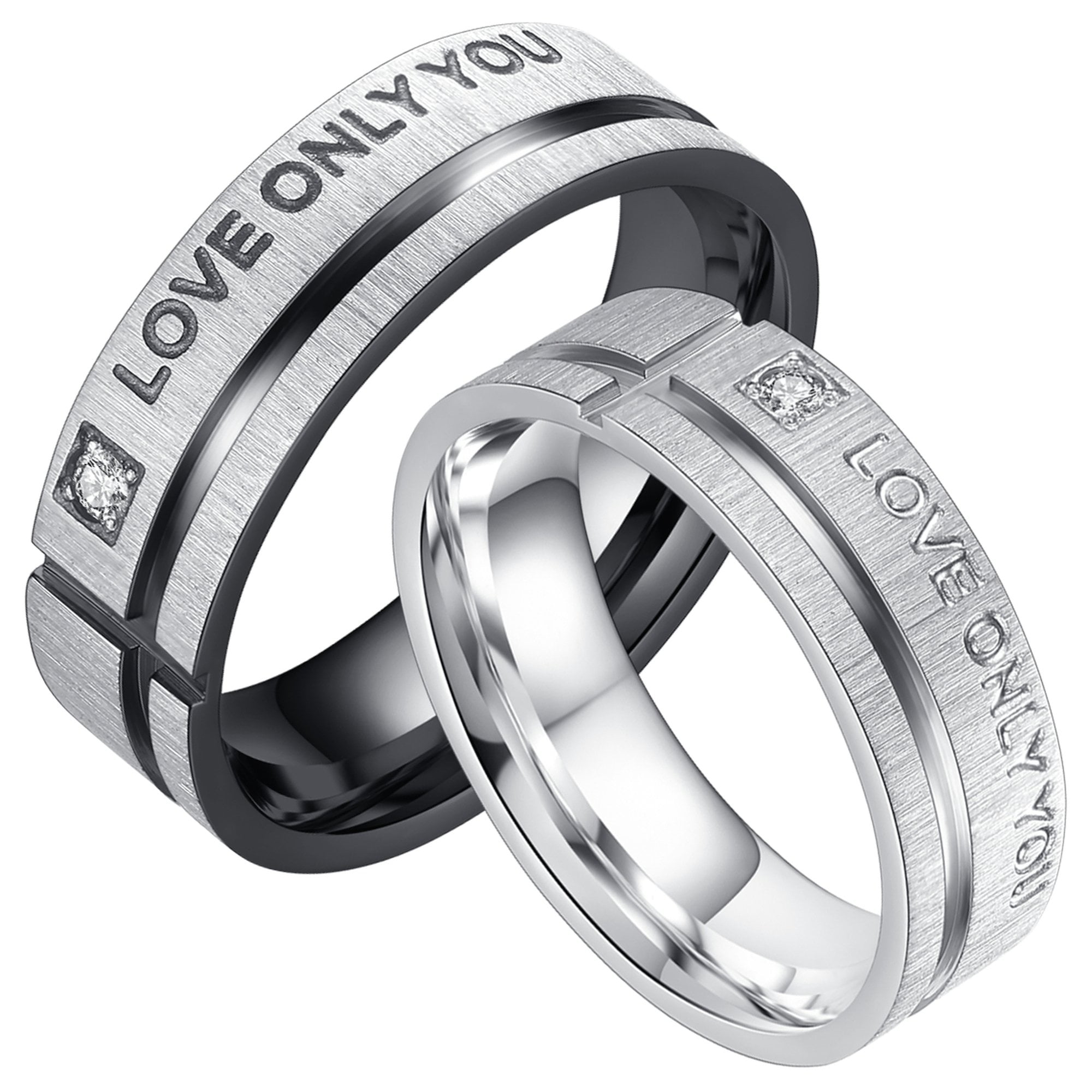 His or Hers Matching Set Simple Love Titanium Stainless Steel Couple Wedding Band Set in a Gift Box