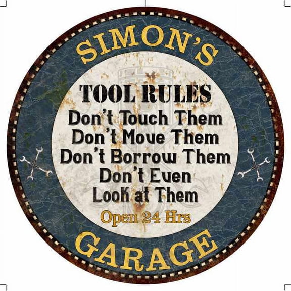 SIMON'S Garage Rules 14" Round Metal Sign Garage Wall Decor 100140015229