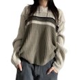 thumbnail image 2 of Qiylii Women V-Neck Sweater Stripe Contrast Color Long Sleeve Loose Knitted Tops Autumn Winter Casual Pullovers Tops, 2 of 5
