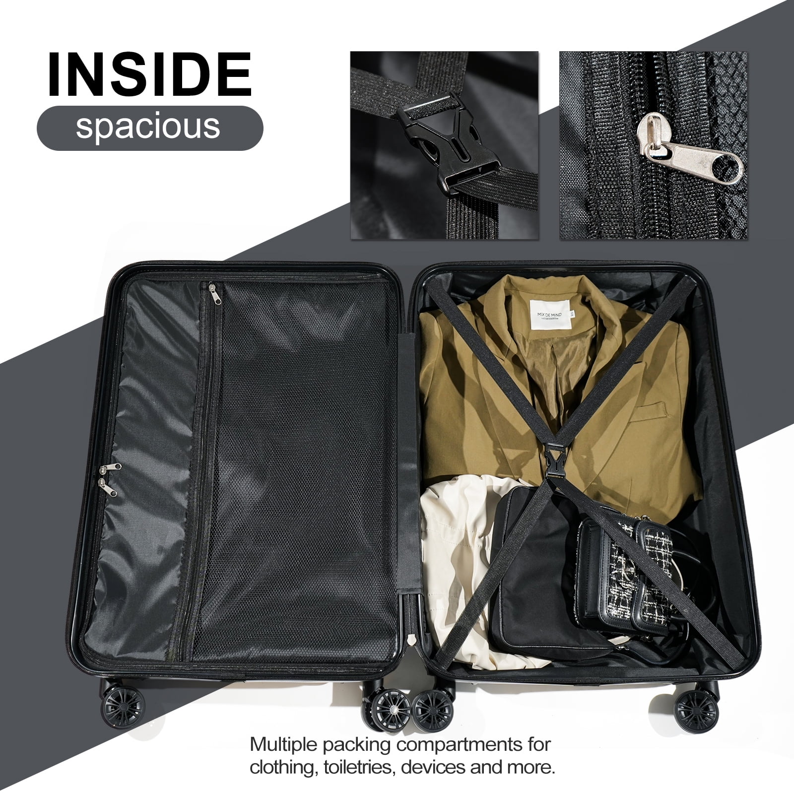Tripcomp Luggage 3 Piece Set,Suitcase Set with Spinner Wheels Hardside Lightweight Luggage 20in24in28in.(Dark Grey)