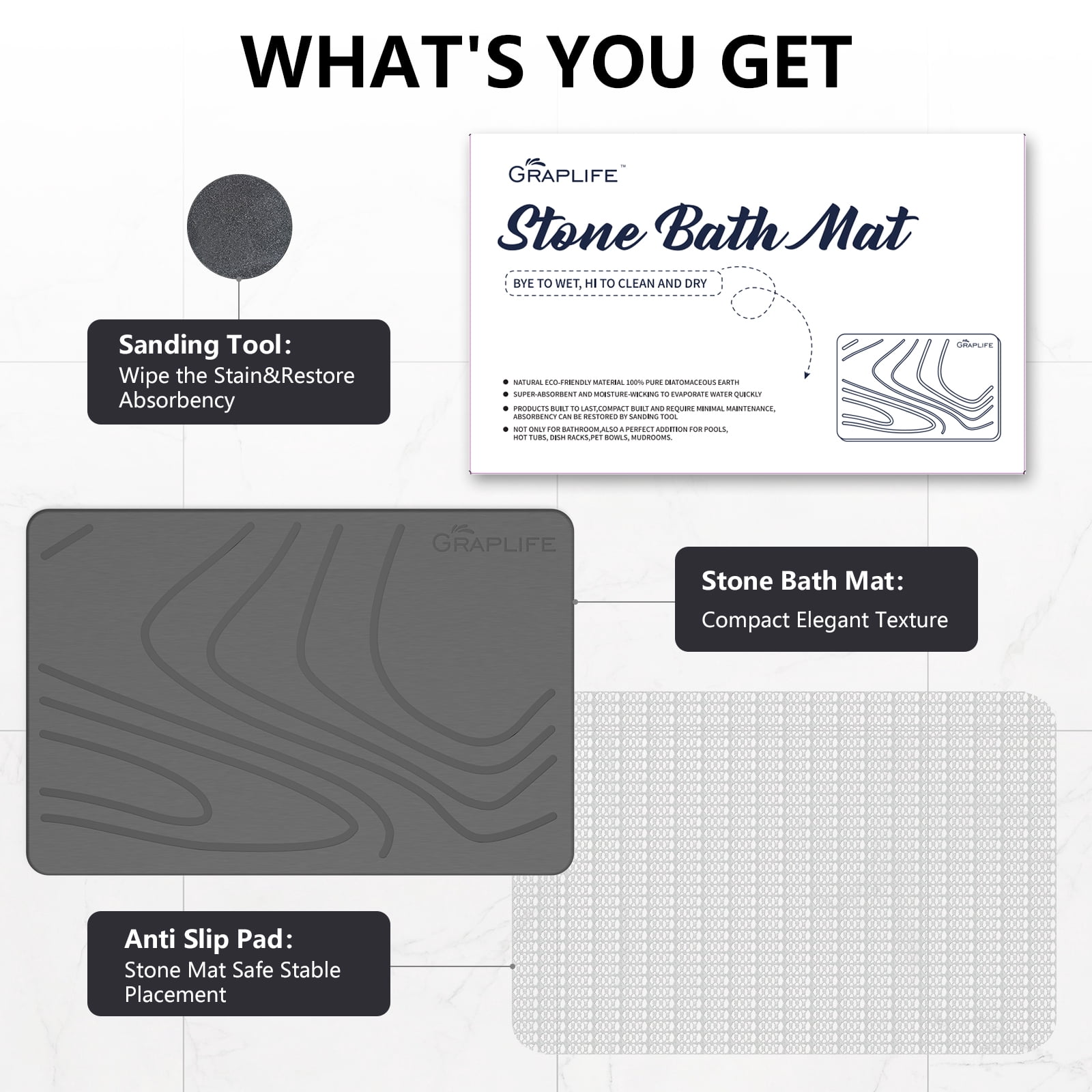 Large Diatomite Bath Mat 31.5" X 19.7" - Super Absorbent Quick Dry Stone Mat, Non-Slip For Bathroom & Kitchen