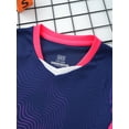 thumbnail image 5 of Hansber Kids Boys Summer Outfits Striped Short Sleeve T-Shirt with Shorts Set Basketball Football Navy Blue 4XS, 5 of 7