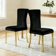 thumbnail image 6 of Leovanni Set of 4 Velvet Dining Chairs, Channel Tufted High Back, Gold Metal Legs, Black Fabric, 6 of 6