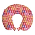 thumbnail image 1 of Abstract Travel Pillow Neck Rest, Diamond Shaped Mosaic Crossed Geometric Forms in Watercolor Picture, Memory Foam Traveling Accessory Airplane and Car, 12", Orange Purple Pink, by Ambesonne, 1 of 2