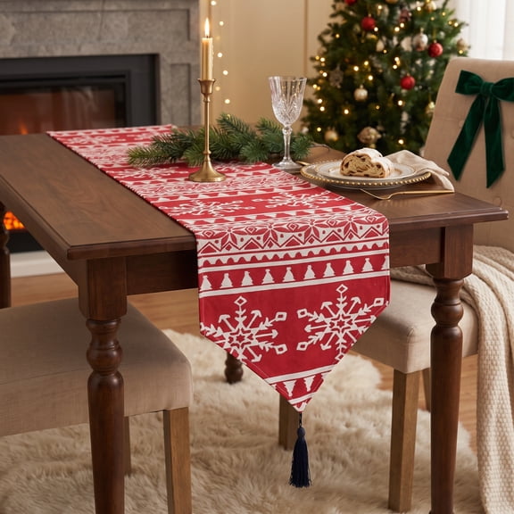 Christmas Table Runner Long Table Decor Scarf With Tassel For Holiday Dining Table