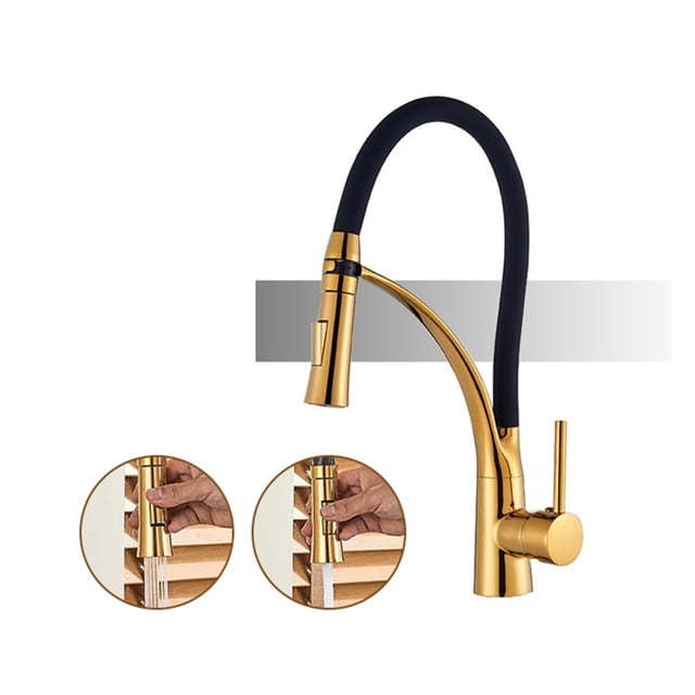 Mitigeur de Cuisine en Caoutchouc Nickel Brossé Rotation Robinet Pulvérisateur à Jet Rétractable Robinet d'Eau Chaude Froide une Poignée Robinet de Cuisine, Installation Sans Effort