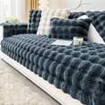 thumbnail image 1 of Thick Rabbit Plush Sofa Covers,Non Slip Faux Fur Sofa Cover for L Shape Sectional Sofa Slipcover, Furniture Protector Fluffy Slipcovers for Living Room (Navy,90 * 280cm/35.4 * 110in), 1 of 6