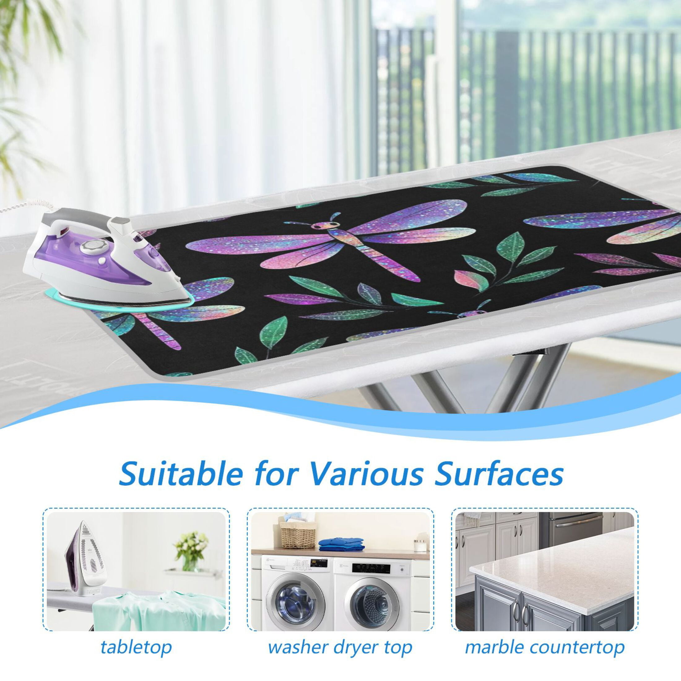 Shining Dragonflies Leaves Ironing Mat Blanket Portable Travel Ironing Pad Heat Resistant Pad 47.2" x 27.6”