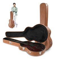 Wqmh Electric Guitar Hard Case, Wooden Hard-Shell 42-Inch Protective Carrying Case for 335-Style Semi-Hollow & Hollowbody Guitar with Lock Latch Padding, Brown