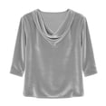 thumbnail image 6 of Ahabrexf Satin Blouses for Women, Solid Color Draped Cowl Neck 3/4 Sleeve Casual Satin Top, 1 Pc, 6 of 8
