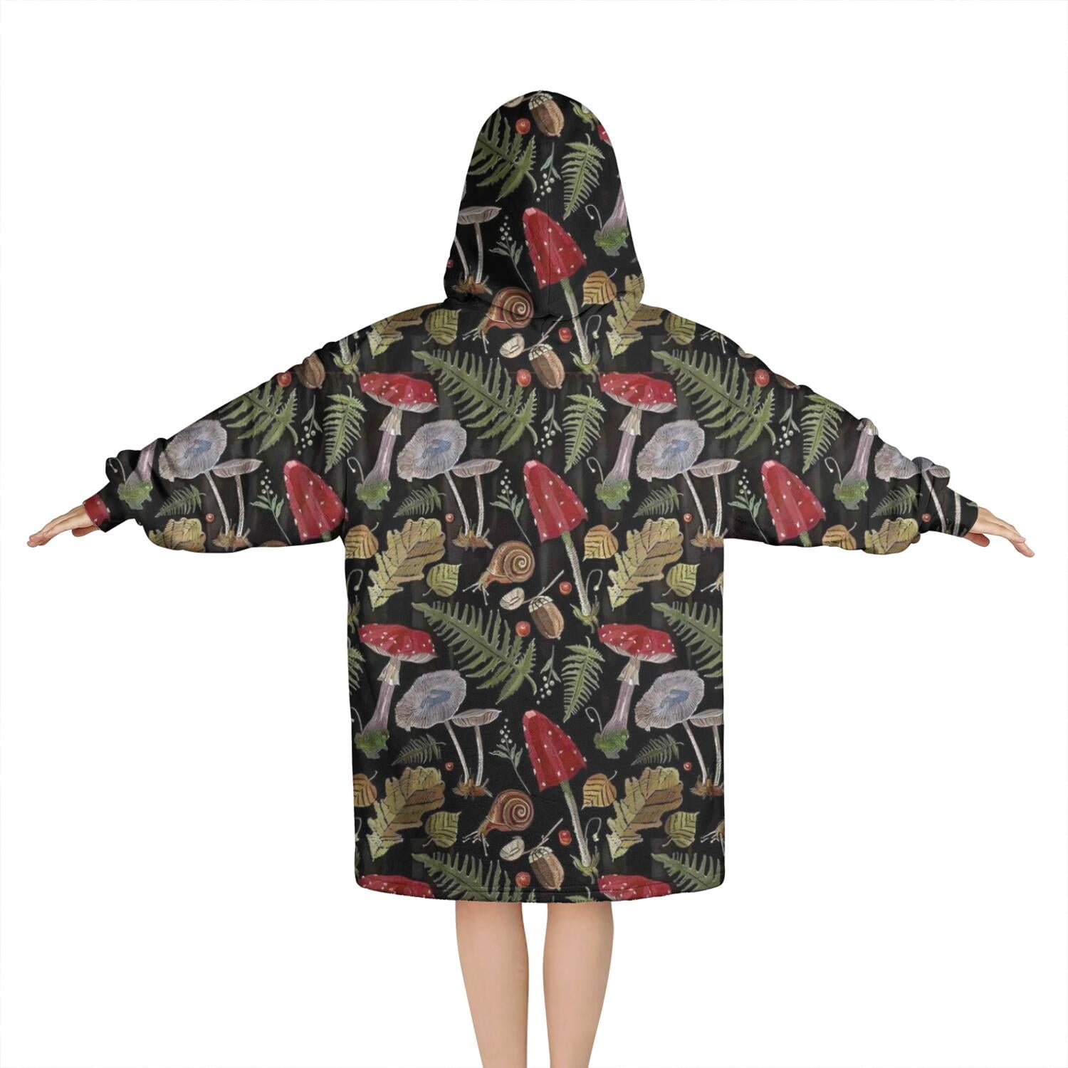 Red Mushroom Fern Black Pattern Blanket Hoodies for Kids 6-13YR Oversize Wearable Blanket Hoodies for Boys Girls Teens