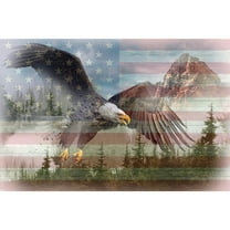 29" X 44" Panel American Wild United States Flag Bald Eagle Patriotic Scenic Cotton Fabric Panel (V5215-159-AMERICANA)