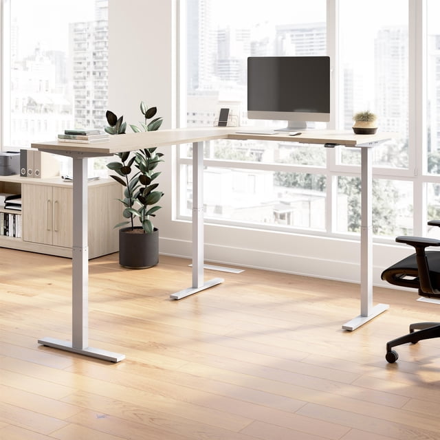 Move 60 Series 60W L Shaped Standing Desk in Natural Elm - Engineered Wood