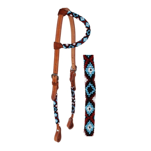 Horse Western Leather Tack Beaded Overlay One Ear Headstall Screw Ends 79RT02HA