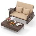 thumbnail image 2 of Costway 2 PCS Wicker Loveseat & Storage Ottoman with  4-Level Backrest & Soft Cushion Brown, 2 of 10