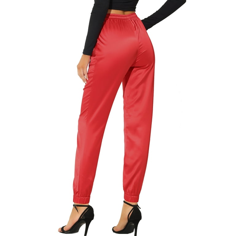 INSPIRE CHIC Women's Elastic Waist Casual Athleisure Pants Ankle