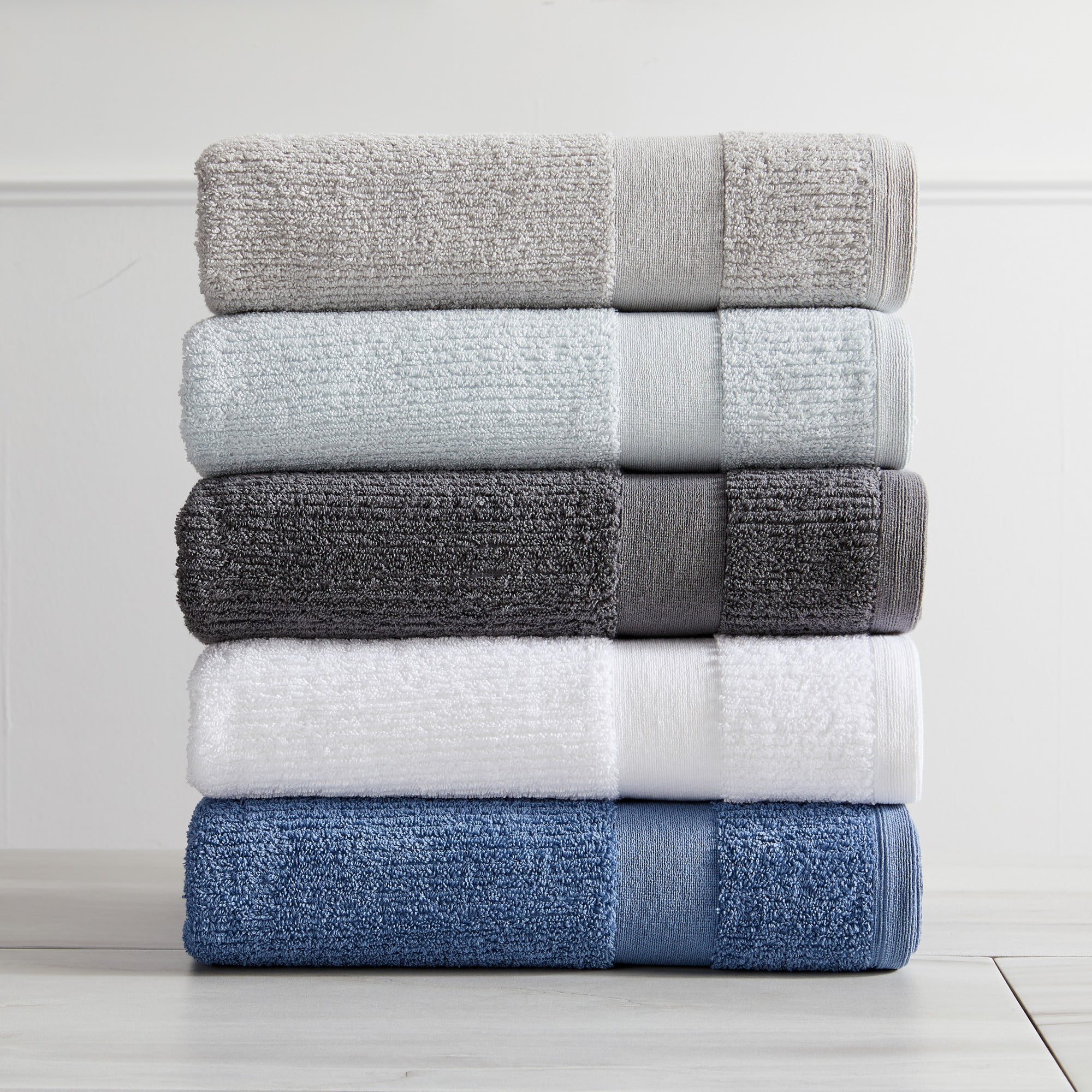 Great Bay Home 100% Cotton Grey Bath Towel Set | 4 Soft Bath Towels (30 x  52 inches) | Highly Absorbent, Quick Dry Bath Towels | Grayson Collection
